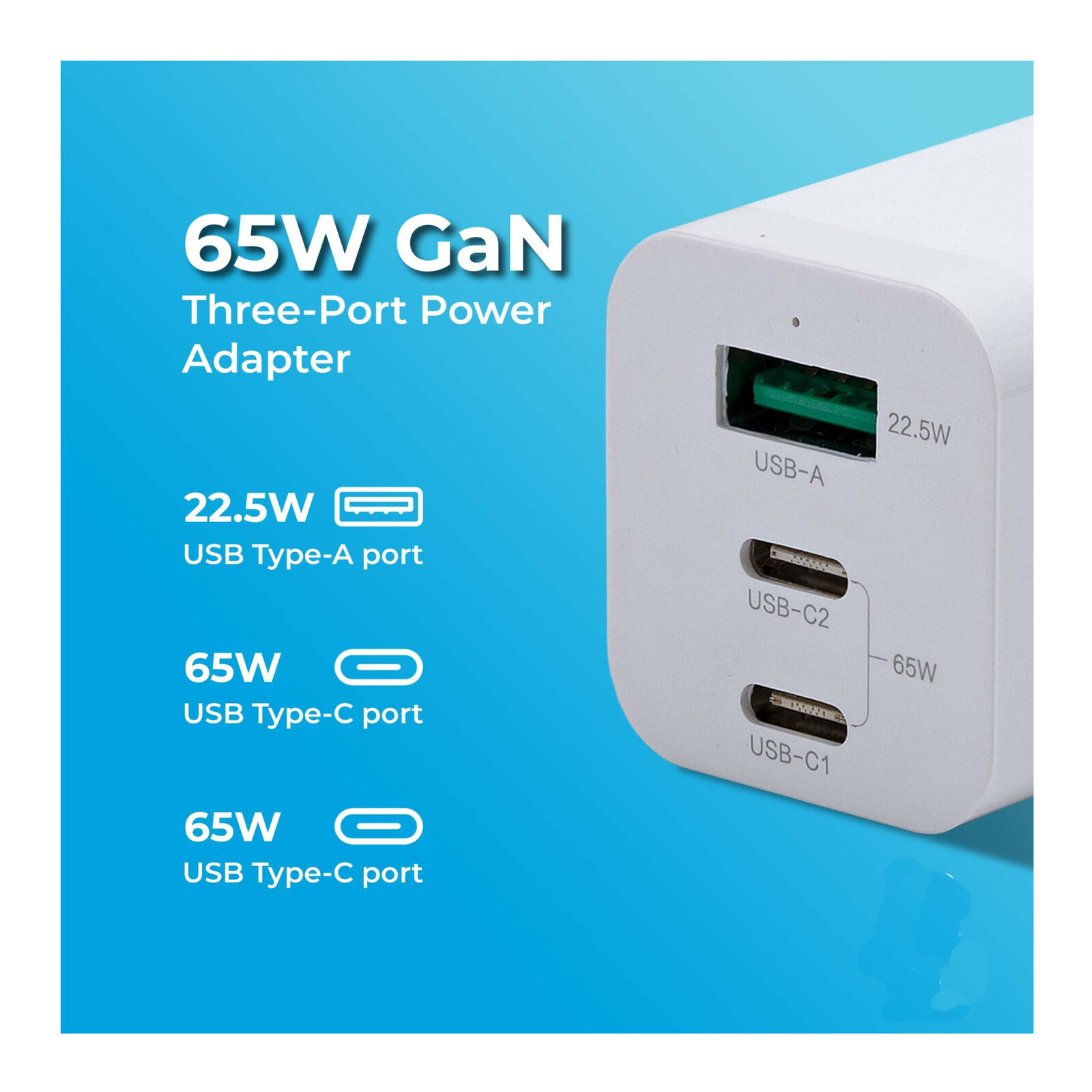 65W GaN USB-C 3-Port Charger